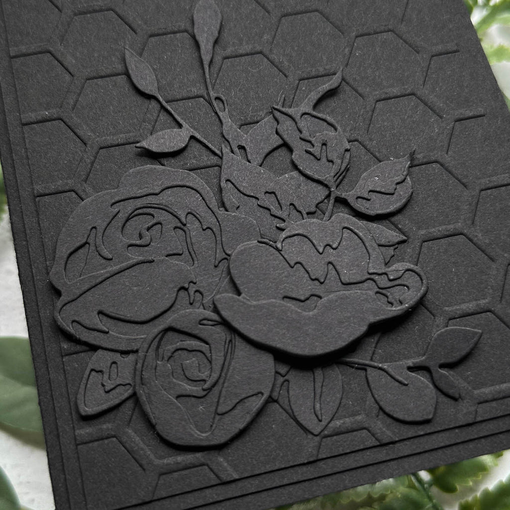 black flower card close up